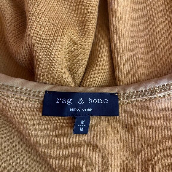 Rag & Bone Size M Yellow Ribbed Knit Top Silk Cashmere Stretchy Thin *Flaw - Picture 2 of 14